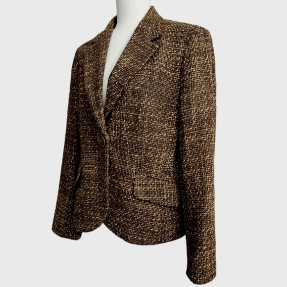 Jones New York brown and cream jacket blazer wool blend 1-button snap closure 12 - Picture 5 of 15